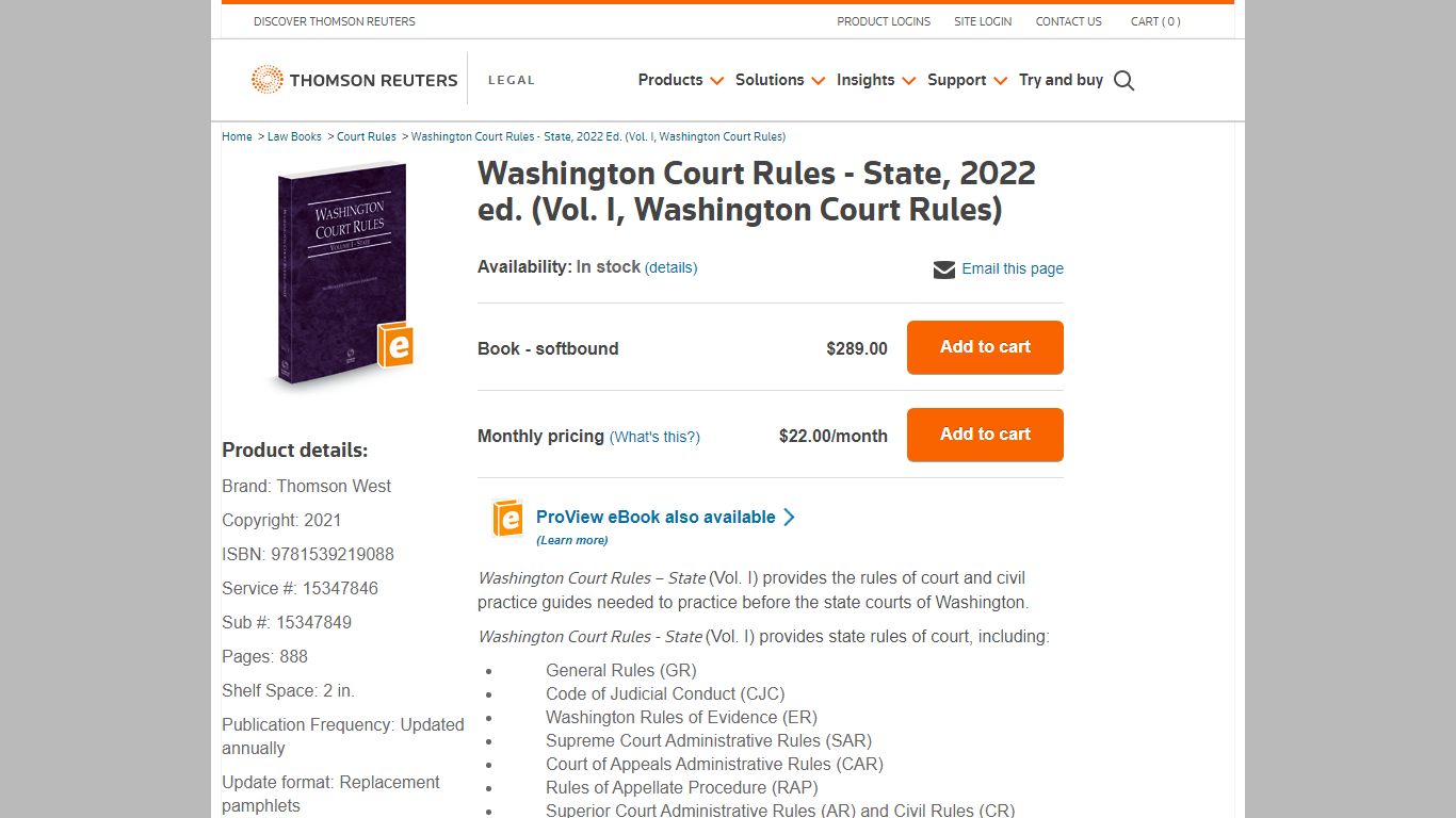 Washington Court Rules - State, 2022 ed... | Legal Solutions